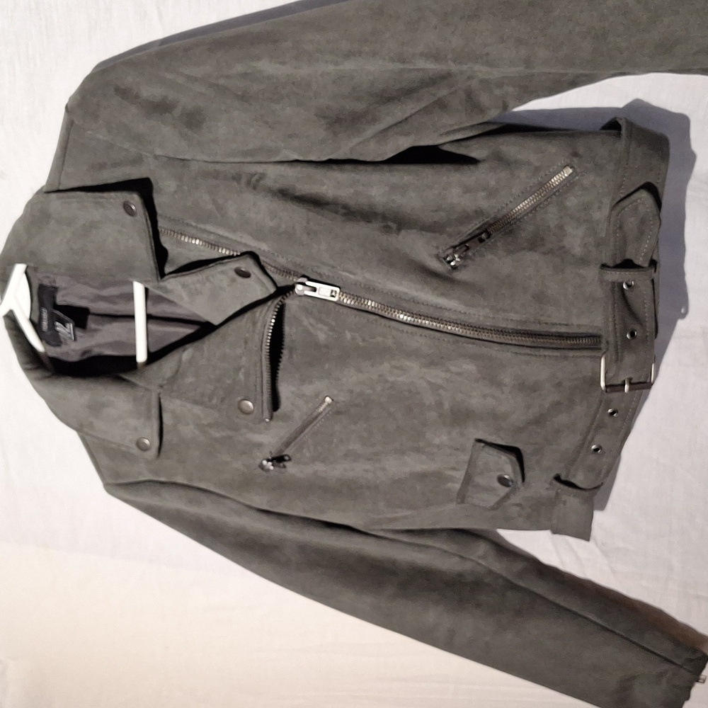 Vintage Bomber Jacket, Faux Suede, Khaki Cropped, Forever 21, Sz 6, NWOT - Picture 9 of 12